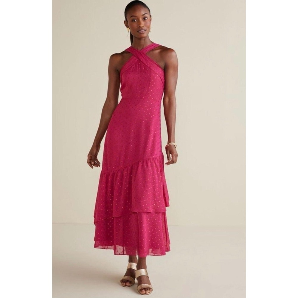 NWT Soft Surroundings Sanna Sparkling Maxi Dress Sangria Pink Metallic Wedding